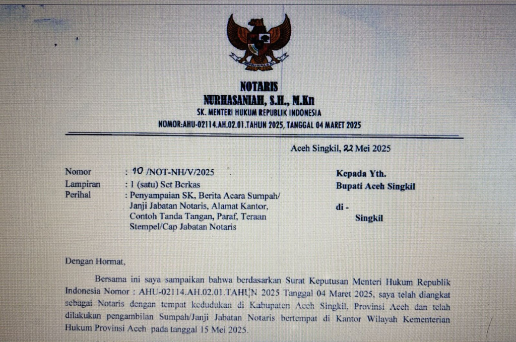 PENGANGKATAN NOTARIS NURHASANIAH,S.H.,M.Kn.